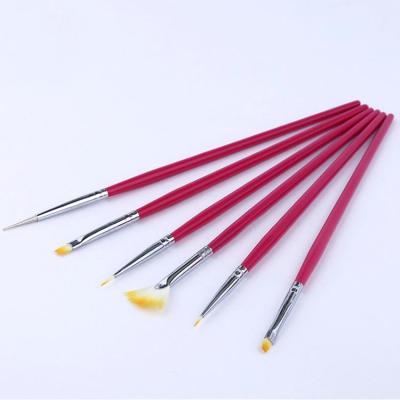 China Kolinsky Wooden Handle Hair Nail Set 6pcs Nail Art Detail Painting Nail Art Brush Set with Bag for sale