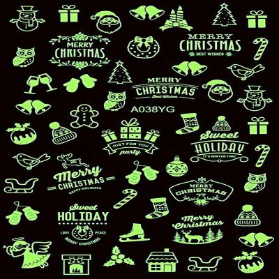 China Plastic Designer Christmas Nail Art Stickers Glow In The Dark DIY Decorations Cartoon Manicure Nail Stickers Decals for sale