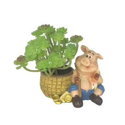 China Europe pig cartoon plant flowerpot creative indoor hand-painted resin open green plant flowerpot flower house for sale