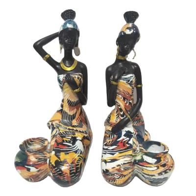 China African figurine figurines Europe Black Beauty Candle Holder Water Transfer Character Resin Woman Figurines for sale