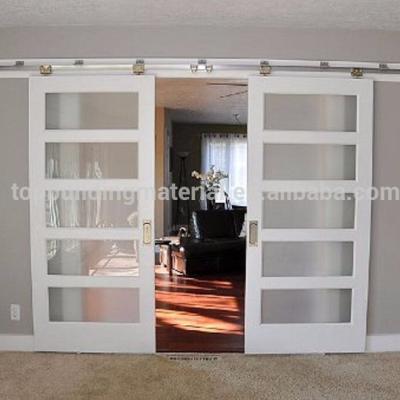 China Sliding Insert Practical Interior Frosted Glass Wood Sliding Barn Door for sale