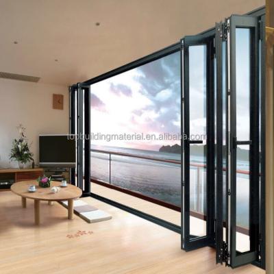 China American Folding Door Matte Black Aluminum Folding Double tempered glass/Low-e glass for sale