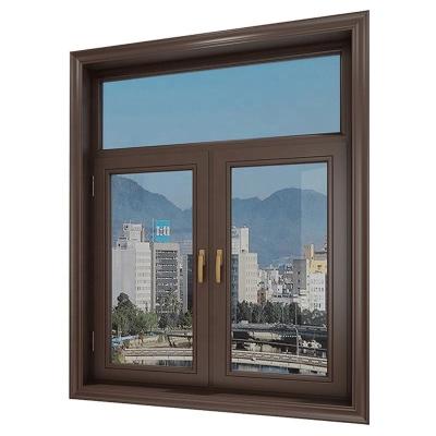 China Swing Screen Magnetic Thermal Break Double Dark Brown Aluminum Windows for sale