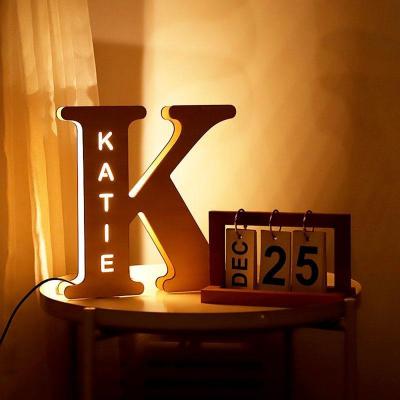 China Modern Wooden Night Lights Name Personalized 26 Letter Electronic LED Signs Wall Lamps Desk Ornaments For Couples Baby Bedroom Decor for sale