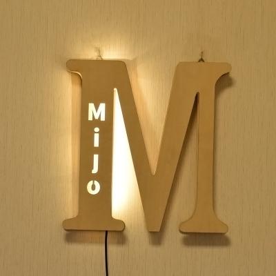 China Modern Wooden Alphabet LED Wall Lamps Night Lights 26 Letter Electronic Signs Engravable Name Personalized Desk Ornaments For Decor for sale