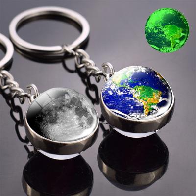 China Metal Glow In The Dark Mercery Earth Mars Sun Earth Moon Jupter Key Chain Glass Ball Key Chain Solar System Double Side Pendant for sale