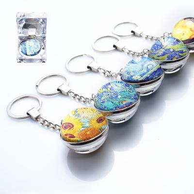 China Van Gogh Painting Sunflowers Starry Metal Night Iris Painting Sunflowers Starry Glass Ball Key Chain 35mm Keychain Key Holder Gift Box Large Side Double for sale