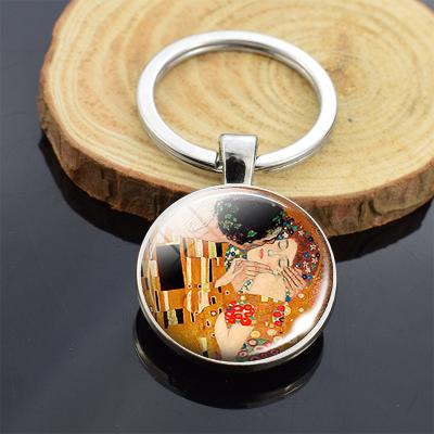 China Promotion Gustav Klimt Art Keyring Life Garden Country Garden Tree With Sunflowers Double Side Key Chain The Kiss Key Ring for sale