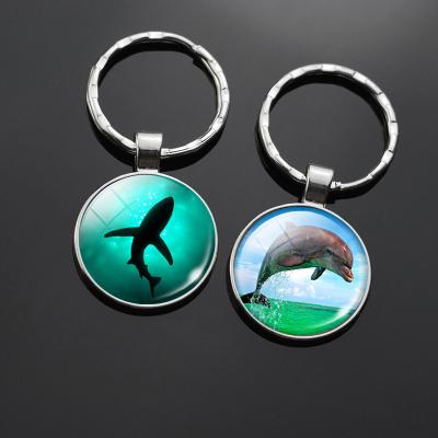 China Promotion Sea Animal Key Chains Dolphin Shark Cabochon Pendant Trinket Key Chain Glass Starfish Turtle Keychain for sale