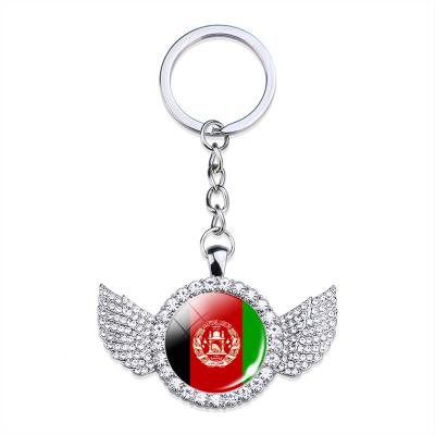 China Fashional Souvenir Gifts Afghanistan Flag Rhinestone Wings Bling Key Chain Key Ring For Women Syria Turkey France Palestine Lebanon Iran Craft Souvenir for sale