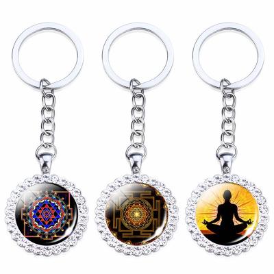 China Fashional Keepsake Gifts Mandala Key Chain Yoga Keyring Yantra Key Chain Souvenir Gift Rhinestone Accessious Jewelry Handbag Pendant for sale