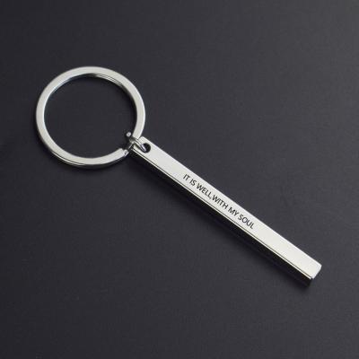 China Metal Bible Verse Key Chains Computer Engraved Words IS GOOD WITH MY SOUL Vertical Bar Key Chain Cuboid Stainless Steel Pendant Keyring for sale