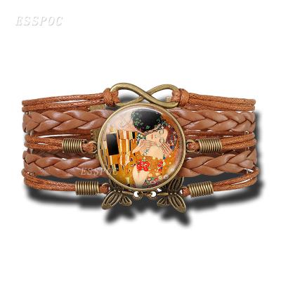 China CLASSIC Bracelets Klimt Art Jewelry Valentine Gift of Gustav Klimt charm The Kiss Bracelet Art Painting Handmade Infinity Leather for sale