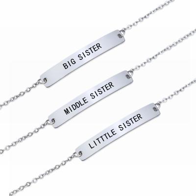 China CLASSIC Friendship Simple Design Engraved Words Bracelet Tender Middle Sister Little Sister Bracelet for Graduation Gift for sale