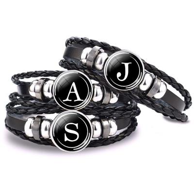 China FASHION Leather Personality Team Name Bracelets 26 Letter Bracelets and Bangles Shape Braided Jewelry Handmade Gift with Beads for sale