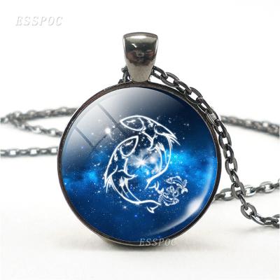 China 12 Signs Zodiac Necklace 12 Constellations Zinc Alloy Aries Leo Gemini Libra Virgo Cancer Glass Cabochon Pendant Black Chain Choker for sale