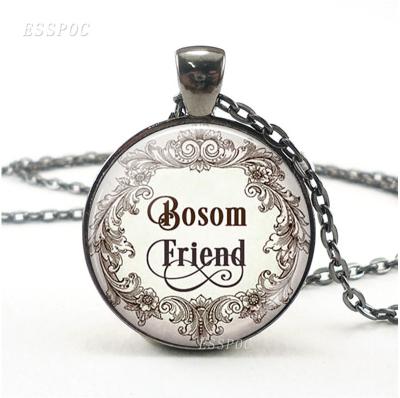 China Cabocbon Zinc Alloy Necklace Glass Friend Chest Letters Vintage Friendship Jewelry Black Silver Bronze Bronze Chain Scarf For Best Friends Gifts for sale