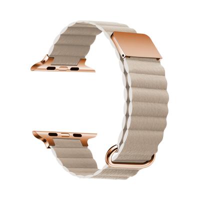 China Genuine Leather Leather Buckle For Apple Watch Band 38mm 42mm 45mm For iWatch Se 6 5 7 Series 4 3 Adjustable Magnetic Strap 41mm 40mm 44mm for sale