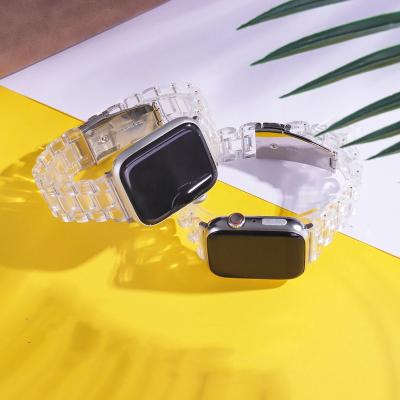 China Plastic Resin Watch Strap For Apple Watch 7 6 5 4 Band 42mm 38mm Clear Correa Steel For iwatch 7 6 5 4 3 2 44mm 40mm 41MM 45MM for sale