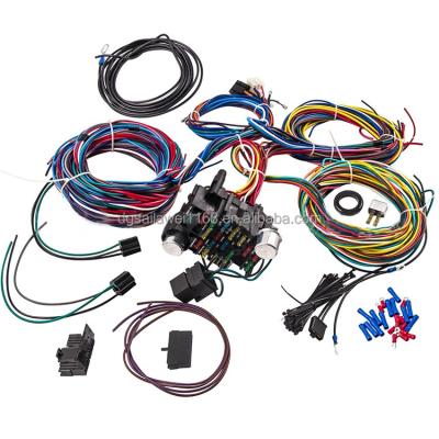 China Electronic Customized cars kit and duplication 21 circuit wire harness with fuses and relays automotive connecting cable for sale