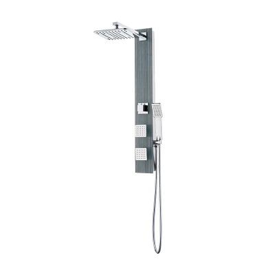 China Without Slide Bar Bathroom Shower Design Modern Tempered Glass Waterfall Rain Shower Panel With Body Spray Shower Features for sale