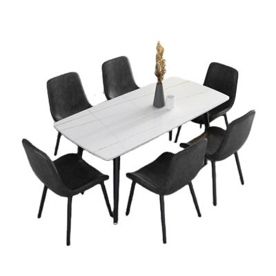 China OEMLuxurious contemporary and unique kitchen dining table Rectangular Steel-leg slate dining table and seat 6 square for sale