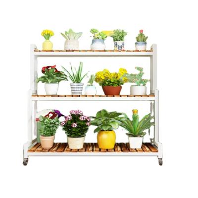 China Multi-Layer Solid Wood Iron Flower Stand Living Room Multi-Layer Outdoor Flower Stand for sale