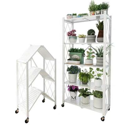 China Wholesale Free Landing Type Oven Storage Rack Multilayer Installation Folding Iron Flower Rack Kitchen Rack Floor for sale