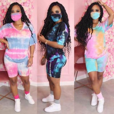 China QUICK DRY Tie Dye 2 Piece Shorts Sets Women Two Sportswear Shorts Set Outfits for sale