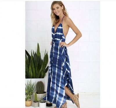 China Backless Chiffon Maxi Beach Dress Spaghetti Strap Summer Low MQO Bohemia Bali Thai Ink Anti-wrinkle Skirt for sale