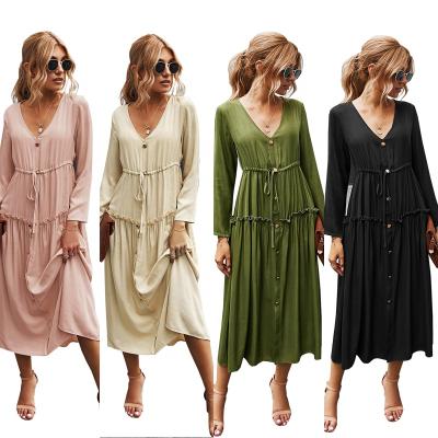 China Wholesale Plus Size Ladies Bottom Up Long Sleeve Fit-And-Flare Dress Women Casual Outfits for sale