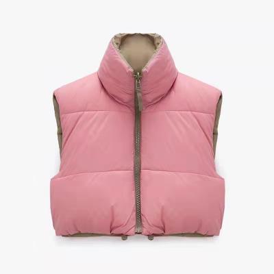 China New Clothing Breathable Spring Women's Cotton Coat Vest Zippered Stand Collar Vest Cropped Stripper Vest for sale