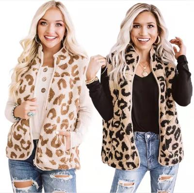 China Breathable Outdoor Casual Leopard Pockets Sherpa Womens Winter Jackets Vests for sale