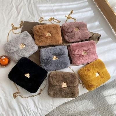 China High quality pure color plush chain cross - body bag women handbags ladies fashion purses 2020 for handbags for sale