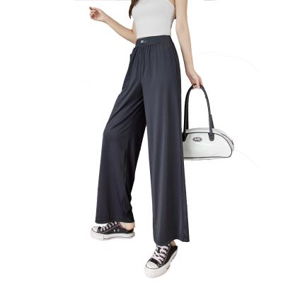 China Solid Color Women Anti-Wrinkle Summer Casial Pants Elastic Wide Leg Palazzo Pants High Pocket Comfortable Slim Anti-Static Waist Wide Leg Pants for sale