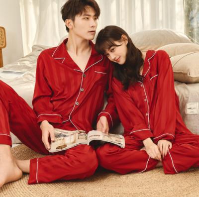 China 2022 wholesale cheap breathable satin couples pajamas 2022 women and men valentine pajamas satin pj set of the same pajamas women's sleepwear for sale