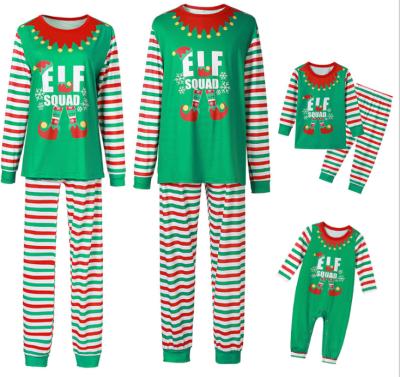 China 2021 HOT new holiday cotton QUICK DRY funny printed pajamas green and striped matching pajamas set family Christmas pajamas for sale