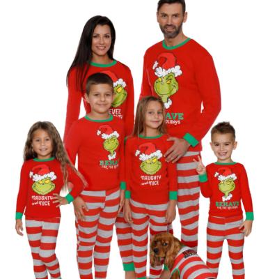 China HOT new 2021 red thermal holiday cotton pajamas and striped matching pajamas set family Christmas pajamas dog clothes for sale