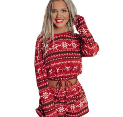 China 2021 QUICK DRY new Amazon and eBay hot selling popular snow printed women christmas pajamas sets two pieces pajamas for sale