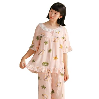 China Lovely Lady Pajamas QUICK DRY Cool Women's Short Sleeve Nightgowns T-shirt and Shorts Suit 2 Pieces Set for sale