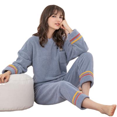 China 2021 Winter Women Sleep Pajamas Sets Flannel Solid Warm Cute Female Sleepwear Sets QUICK DRY Funny Home Clothes Wholesale for sale