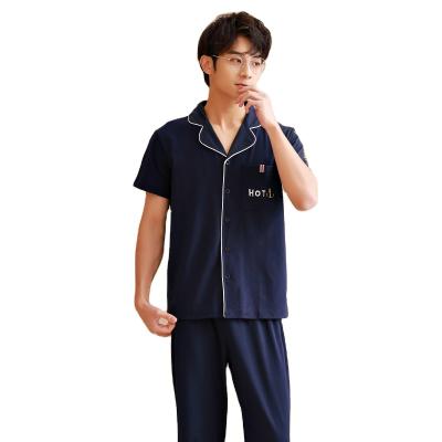 China Hot Sale Custom QUICK DRY Summer Men's Casual Set Design Sleepwear Pajamas Set Polyester Cotton Sleepwear Set for sale