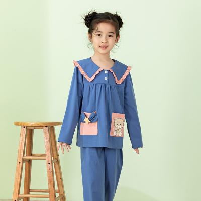 China Thermal 2022 New Design Good Quality Cotton Children Lovely Two Piece Pajamas Long Sleeve Sleepwear Sets For Girls Nice Flower Edge for sale