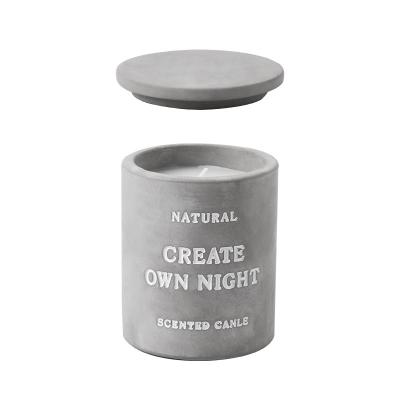 China Home Decor Logo Ceramic Concrete Candle Jar Custom Wholesale With Lid Container Unique Cylinder Cement Candle Jars for sale