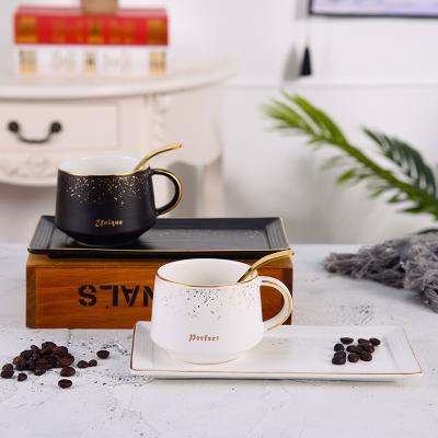 China Nordic Wholesale Viable Matte Coffee Cup Set Cup Saucer With Tray With Spoon Mug Afternoon Tea Water Cup Gift Ceramic Cups for sale