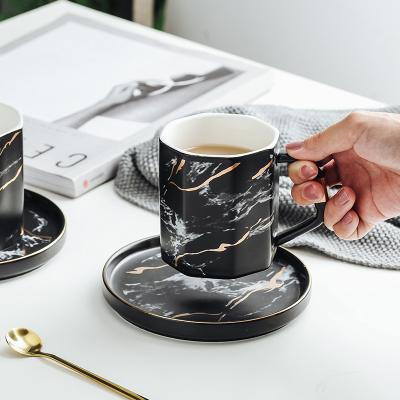 China Viable Wholesale European-style Lightweight Luxury Coffee Cup And Saucer Creative Diamond Stone Pattern Mugs Ceramic Mugs Household Water Cup for sale