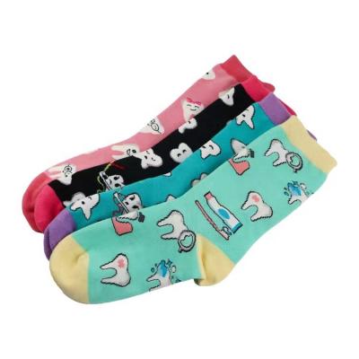 China Funny Happy Comfortable Crew Logo Cotton Print Unisex Socks Custom Made From Latest Design Breathable for sale