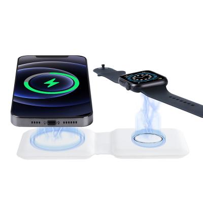 China All function wireless p 15W smart magnetic radio charging dual wireless charger for Apple iphone12 mobile phone watch for sale