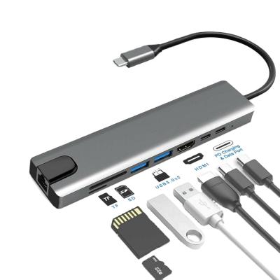 China High Quality Usb Hub Charging+Data Transfer+Video Output+Card Reader 8 Type In 1 Usb Hub Multi Function Adapter For MacBook Pro And Laptops Hub for sale