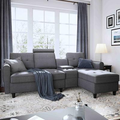 China (Other)Customized Fabric Adjustable L Shape Sectional Sofa Lounge Couch Functional Home Furniture Sofa With Cup Stand Lounge Sofa for sale